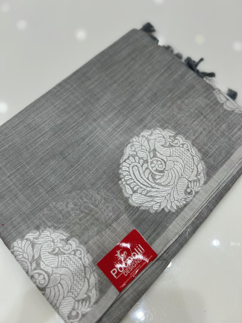 Soft chanderi saree - Gray shade  Search code 4911