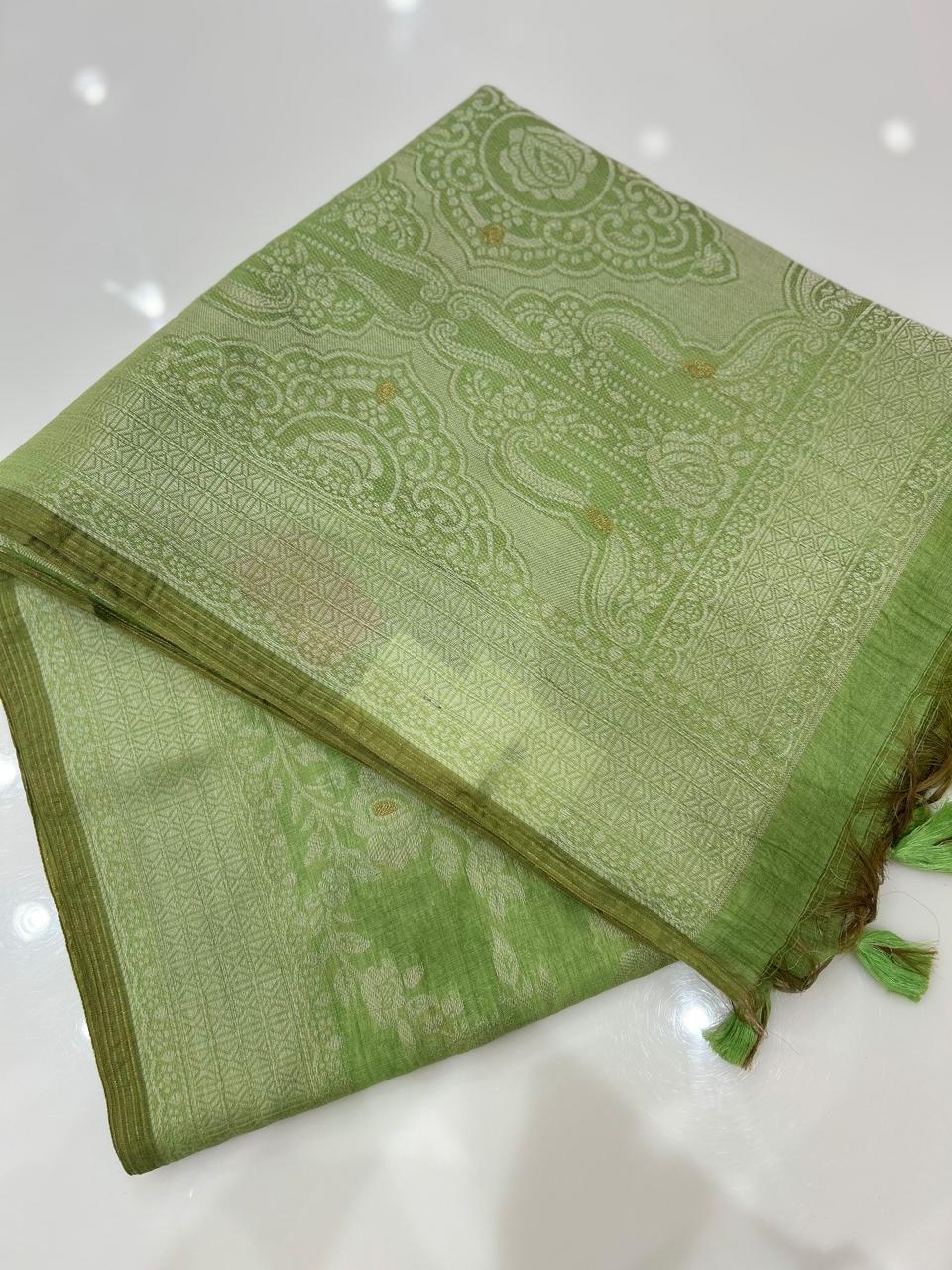 Soft chanderi saree - Green shade  Search code 4908