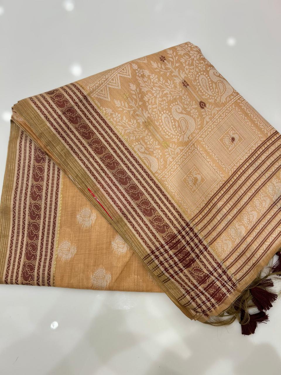 Soft chanderi saree - Peach shade  Search code 4921