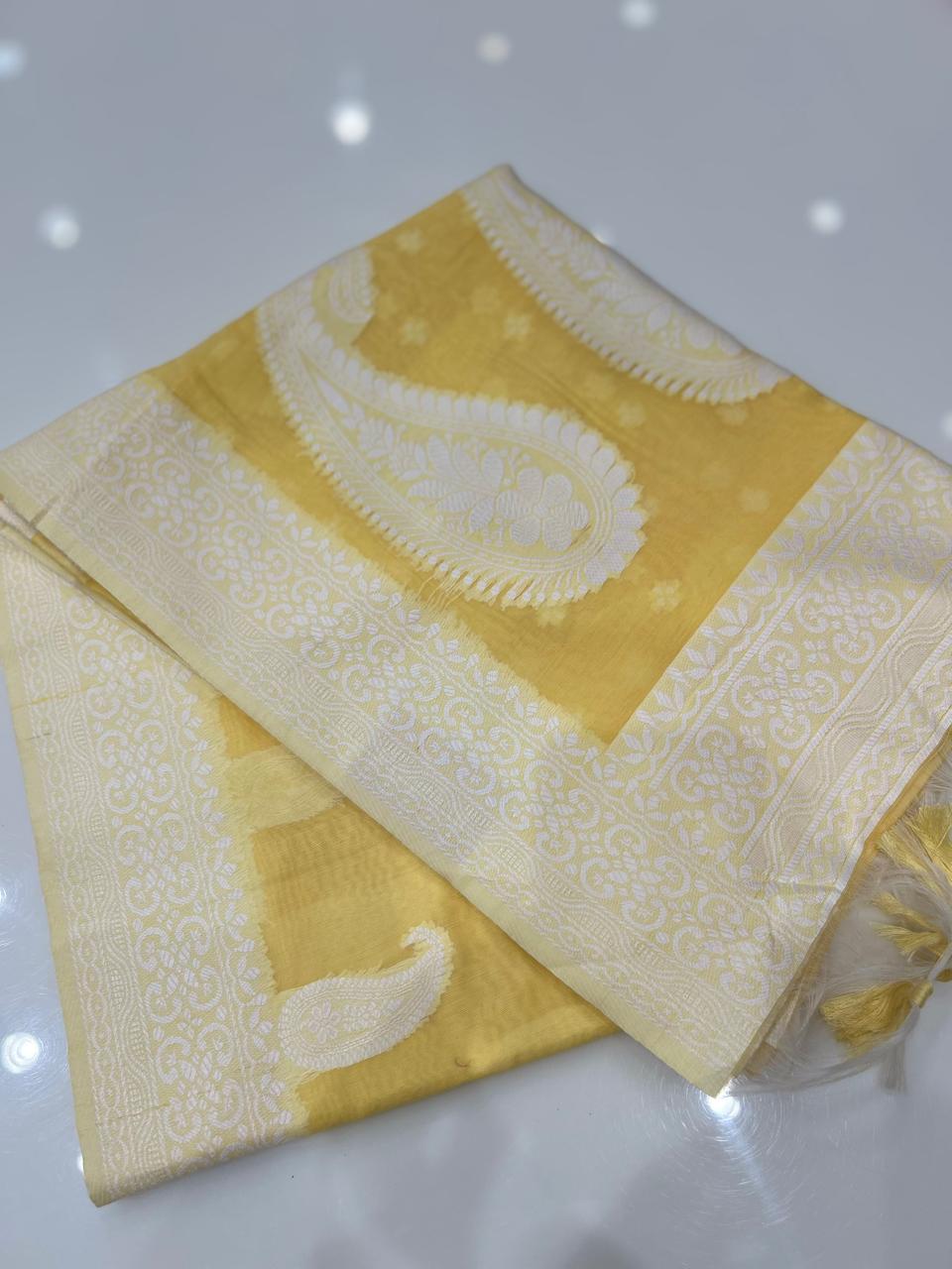 Soft chanderi saree -Yellow  shade  Search code 4918
