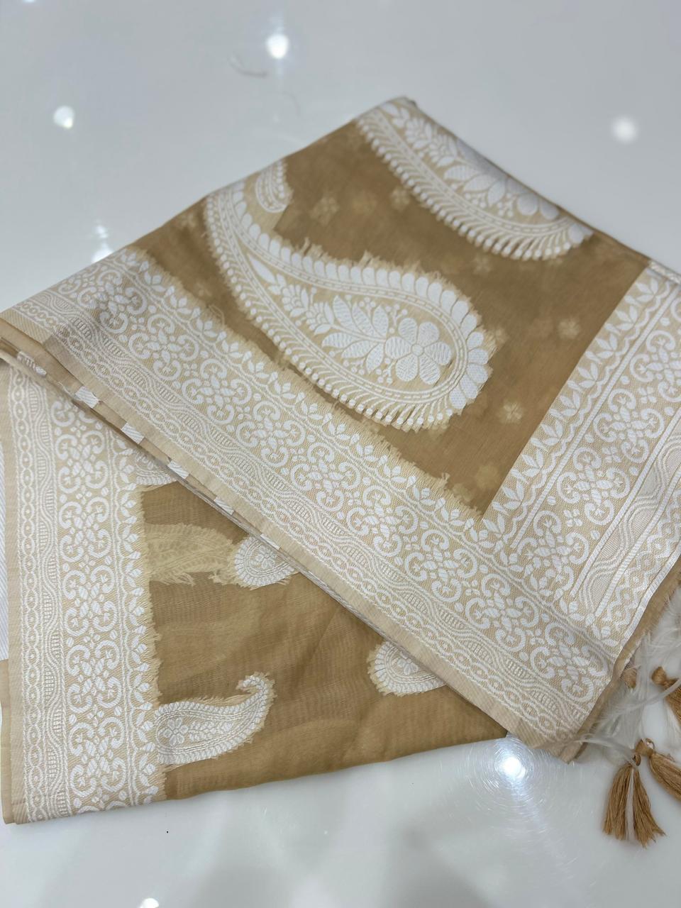 Soft chanderi saree -Chiku shade  Search code 4919