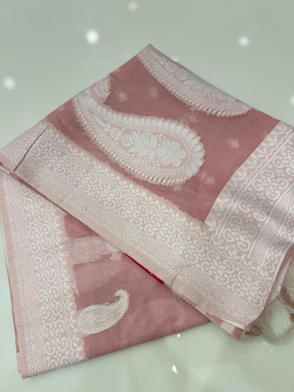 Soft chanderi saree -Peach pink shade  Search code 4917