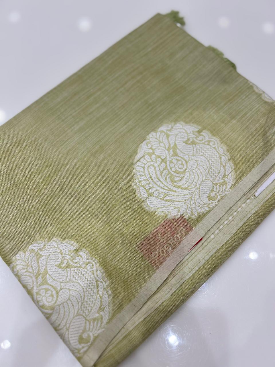 Soft chanderi saree - Green shade  Search code 4912