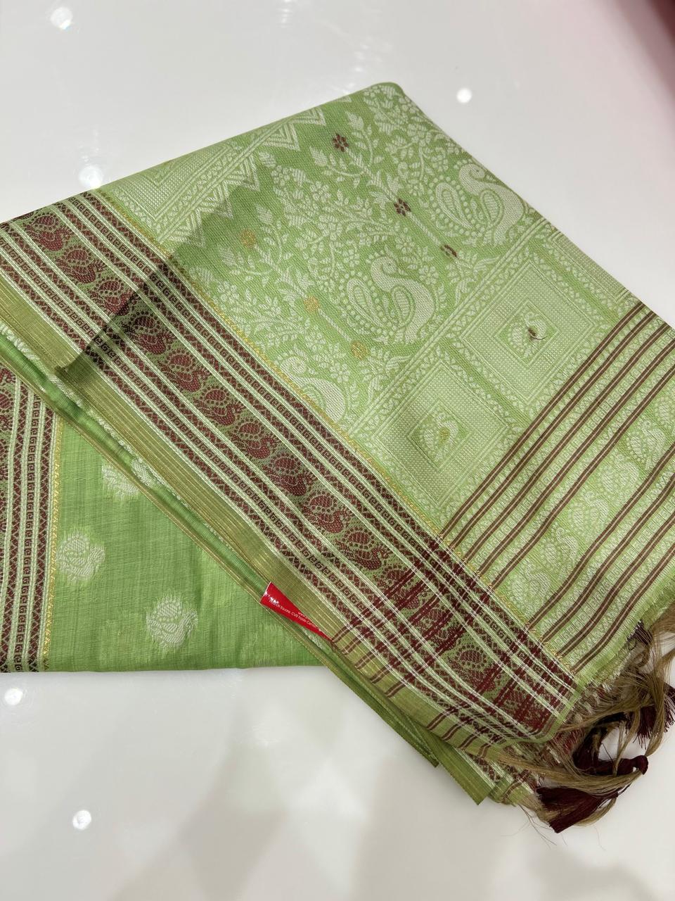 Soft chanderi saree -Green shade  Search code 4920