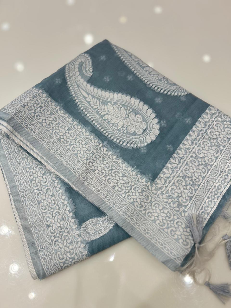 Soft chanderi saree - Gray blue shade  Search code 4915