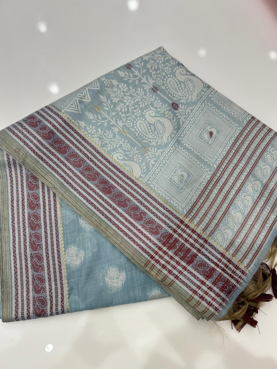 Soft chanderi saree -Blue   shade  Search code 4923