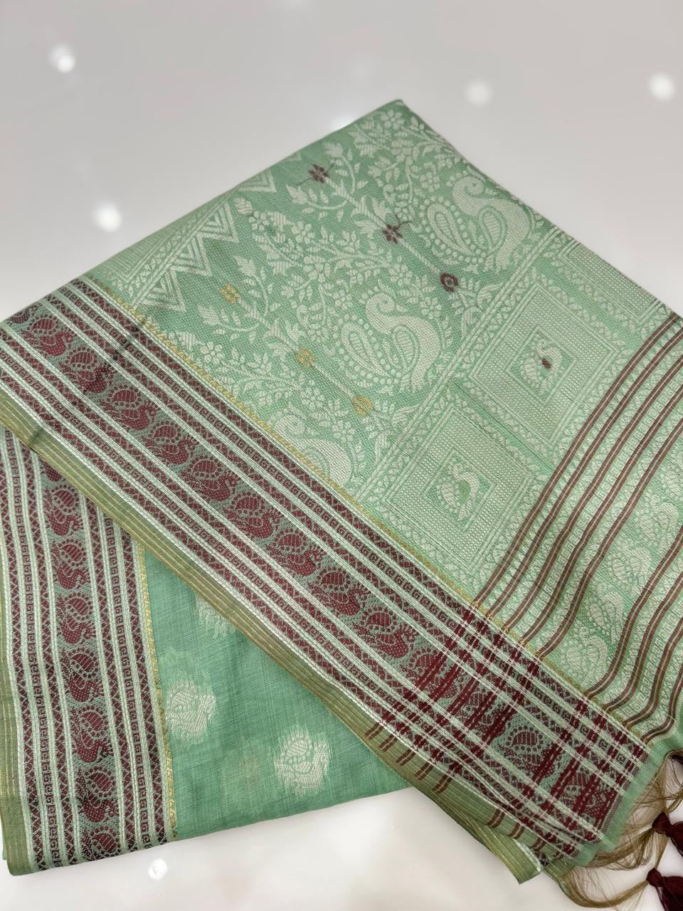 Soft chanderi saree - Mint Green shade  Search code 4926