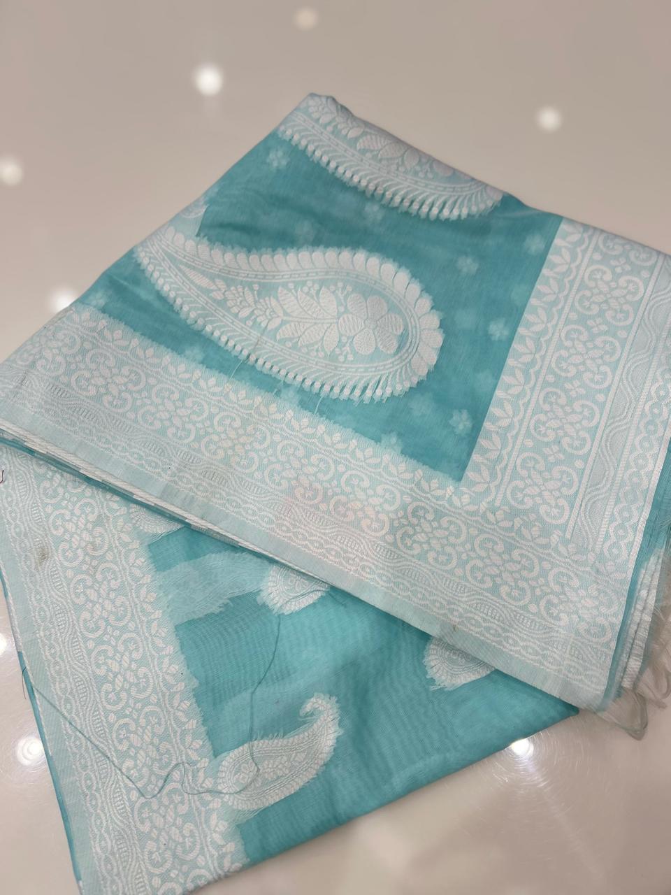 Soft chanderi saree - Sky blue shade  Search code 4916