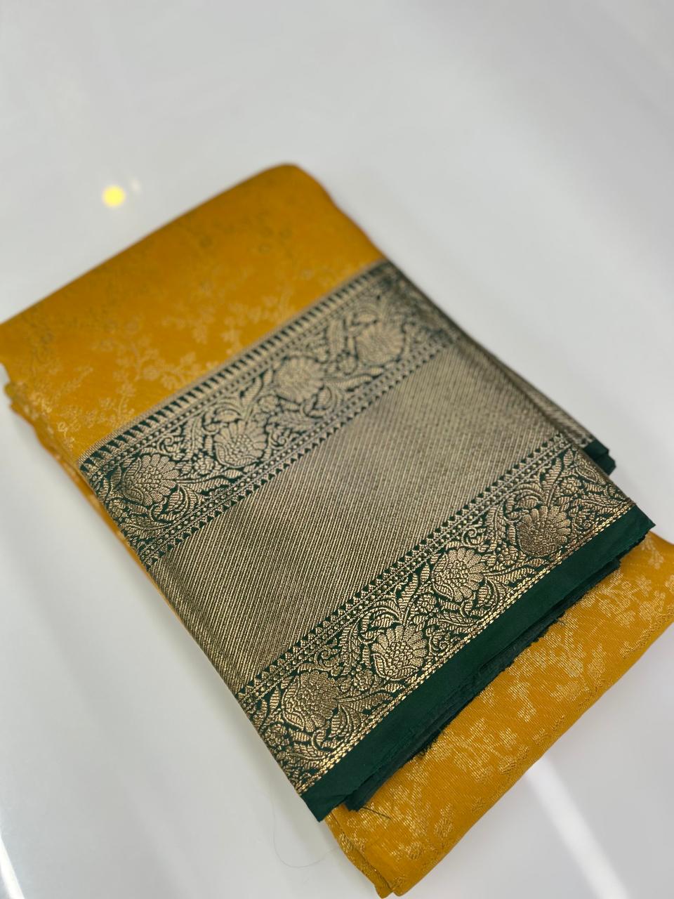 KANCHIPURAM BROCADE SAREE-Yellow To Green color Search code 6800