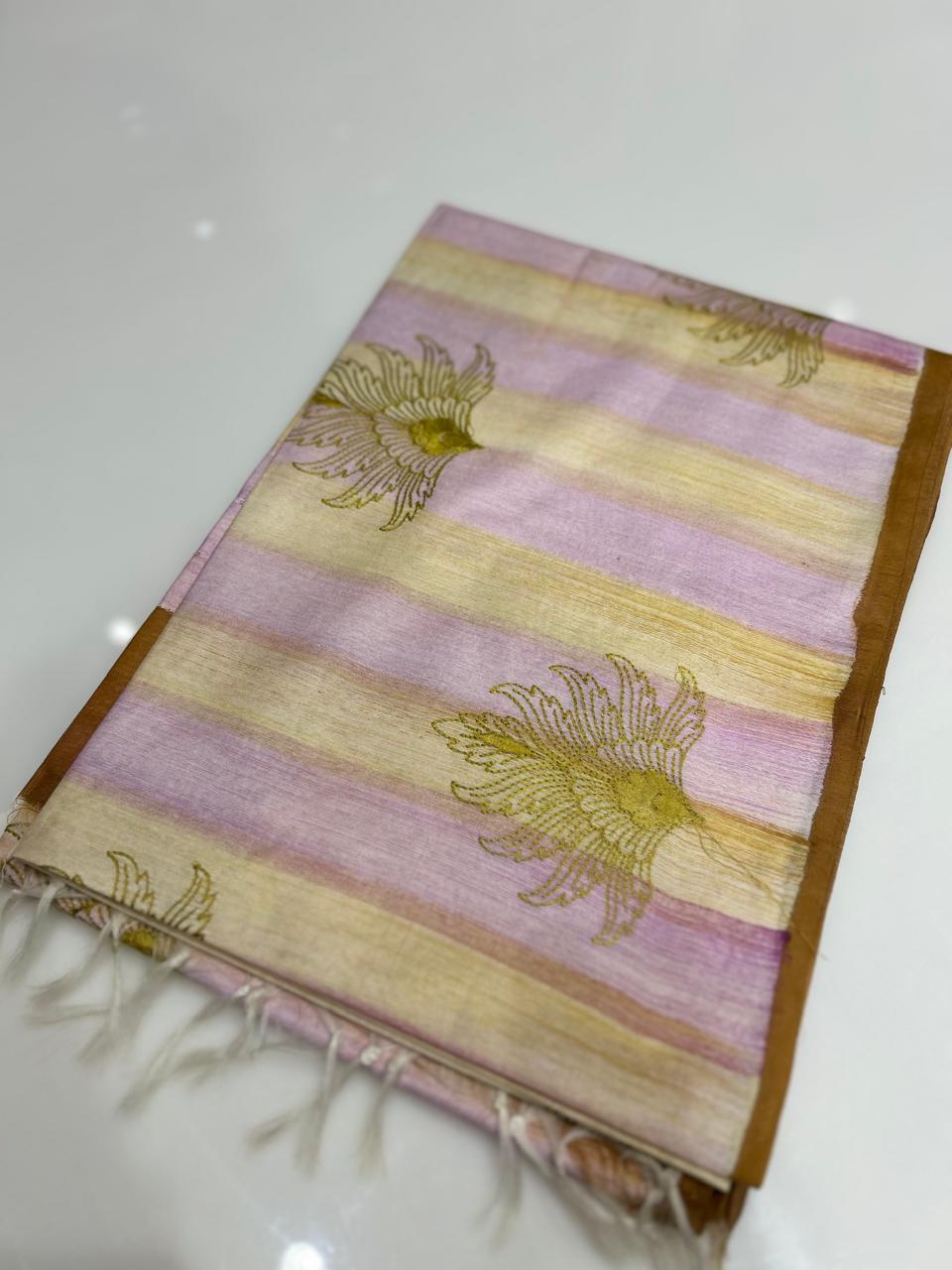 Semi Tussar  Saree  -Mastered  shade  Search code 3091