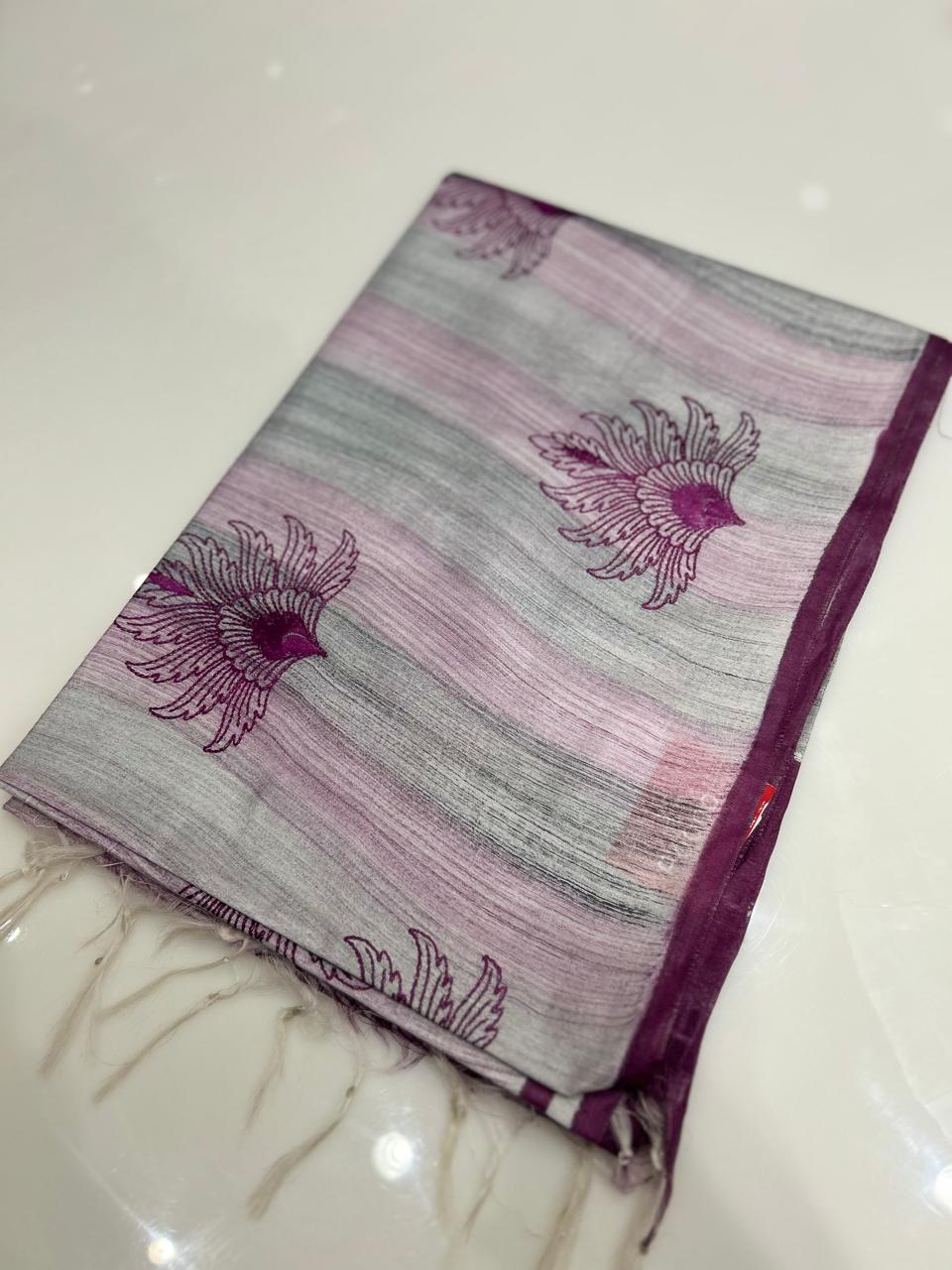 Semi Tussar  Saree  -Wine   shade  Search code 3090