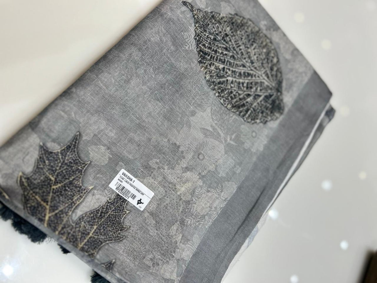 Linen Saree  -Gray shade  Search code 3102