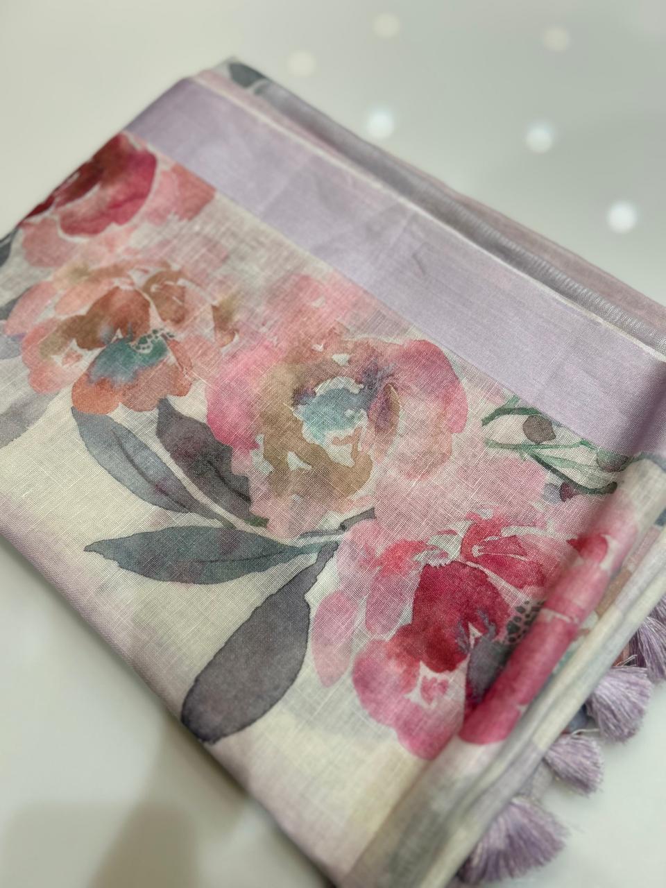 Linen Saree  - Lavender shade  Search code 3097