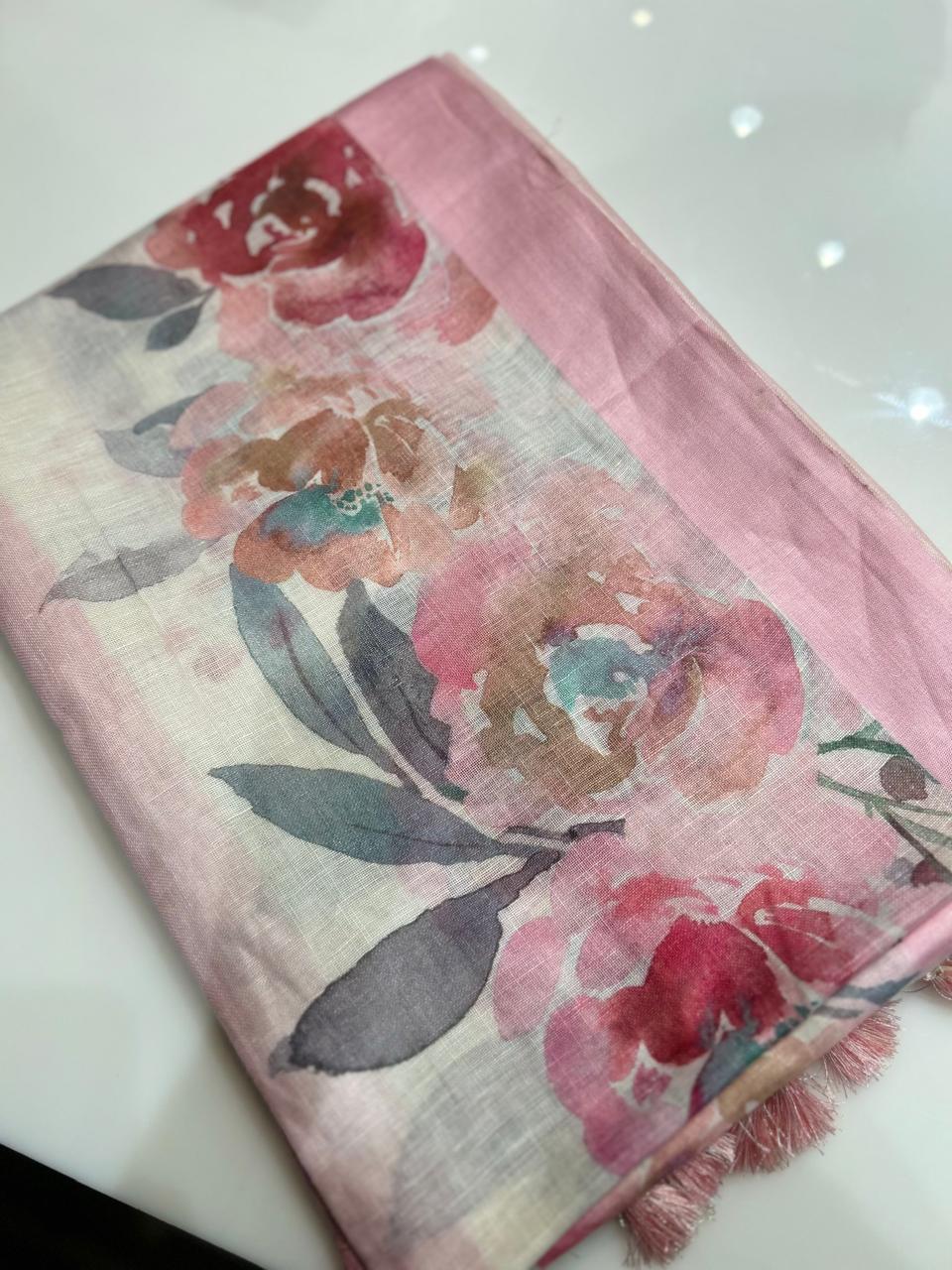 Linen Saree  - Pink shade  Search code 3096
