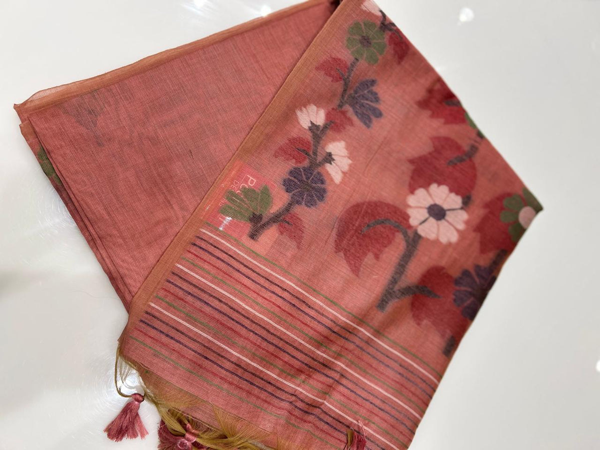 Soft chanderi saree -Onion Brick  shade  Search code 3700