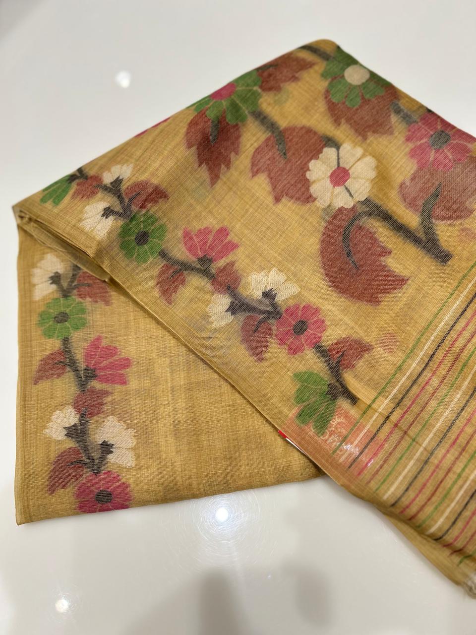 Soft chanderi saree -Yellow shade  Search code 3702
