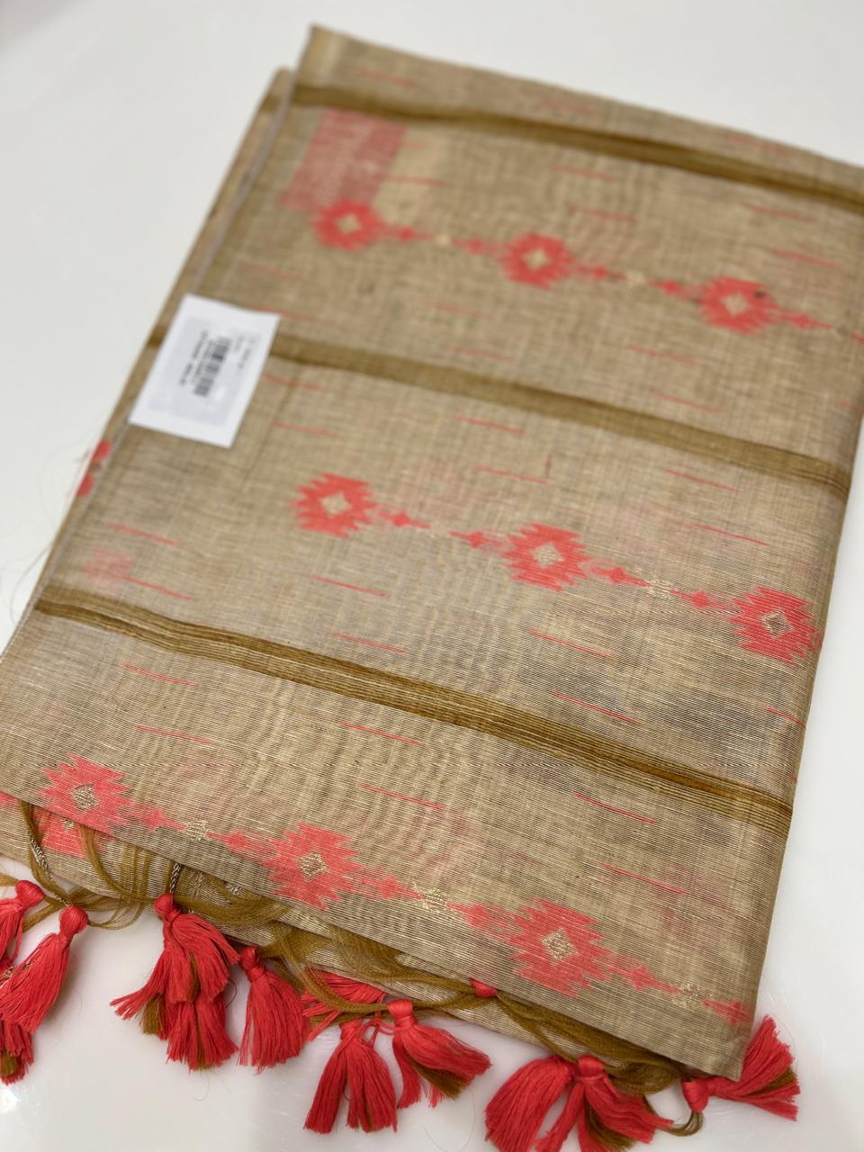 Soft chanderi saree -Chiku Peach orange shade  Search code 3706