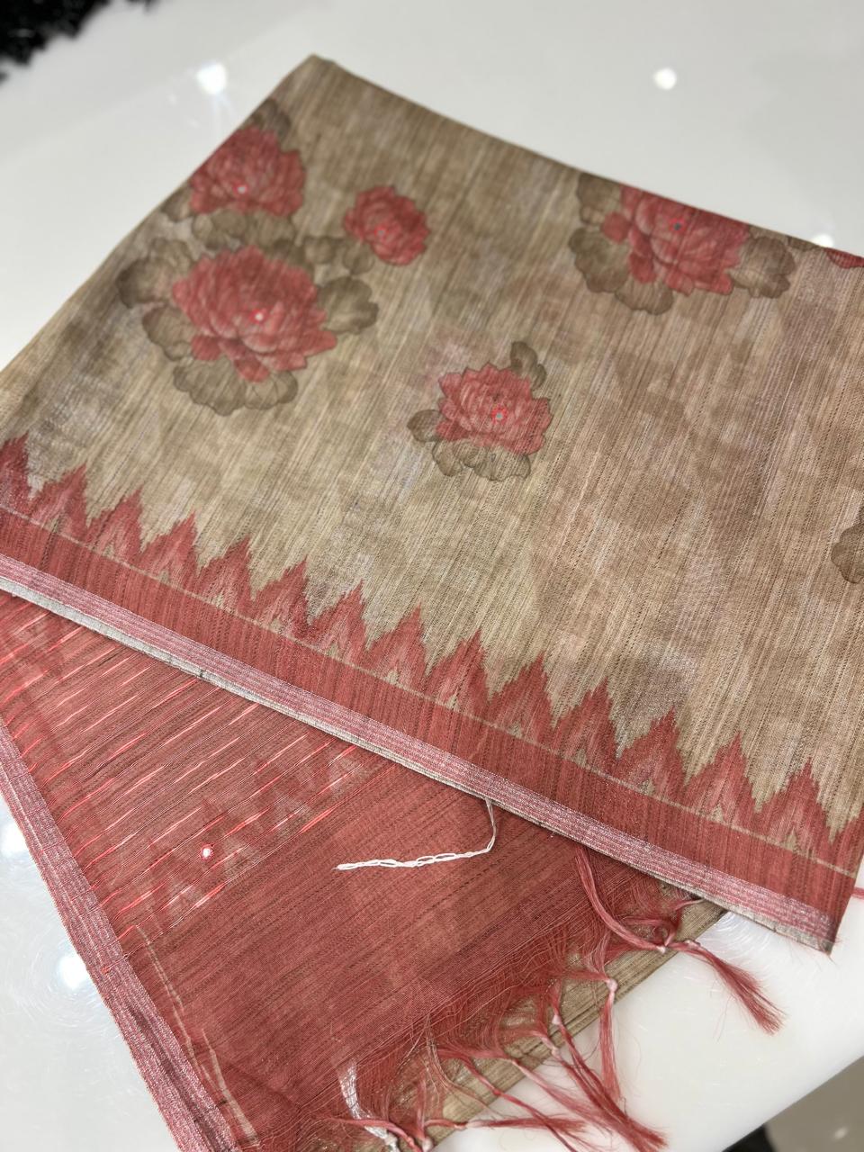 Soft chanderi saree -Peach shade  Search code 3717