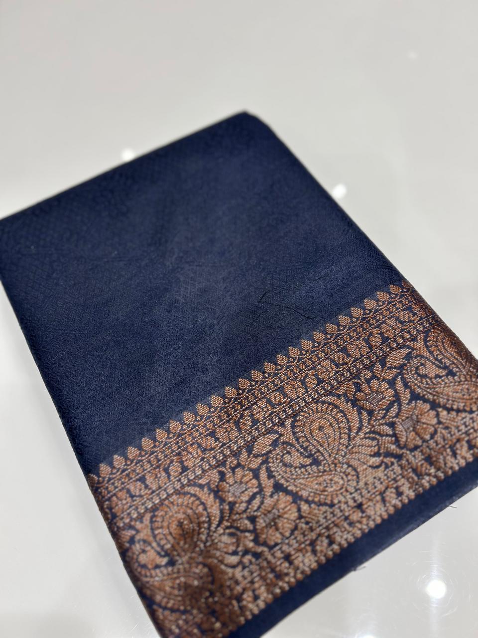 Semi banarasi saree -Navy blue shade  Search code 7608