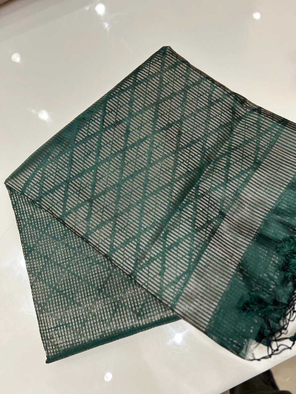 Semi banarasi saree - Green shade  Search code 7614