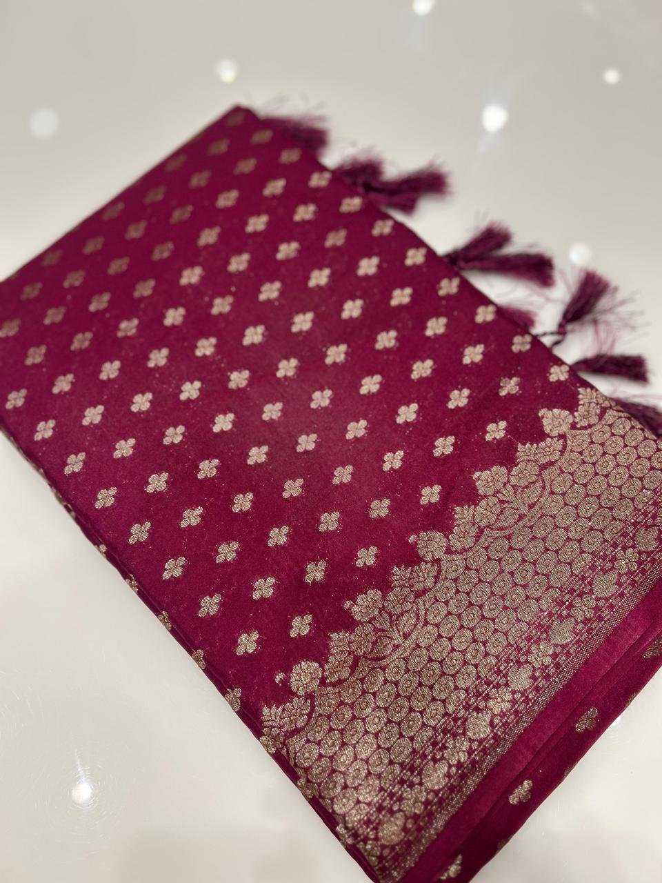 Semi banarasi saree -Wine shade  Search code 6717
