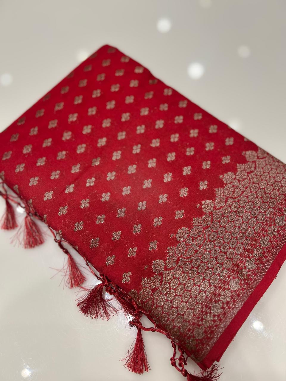 Semi banarasi saree -Red shade  Search code 6716