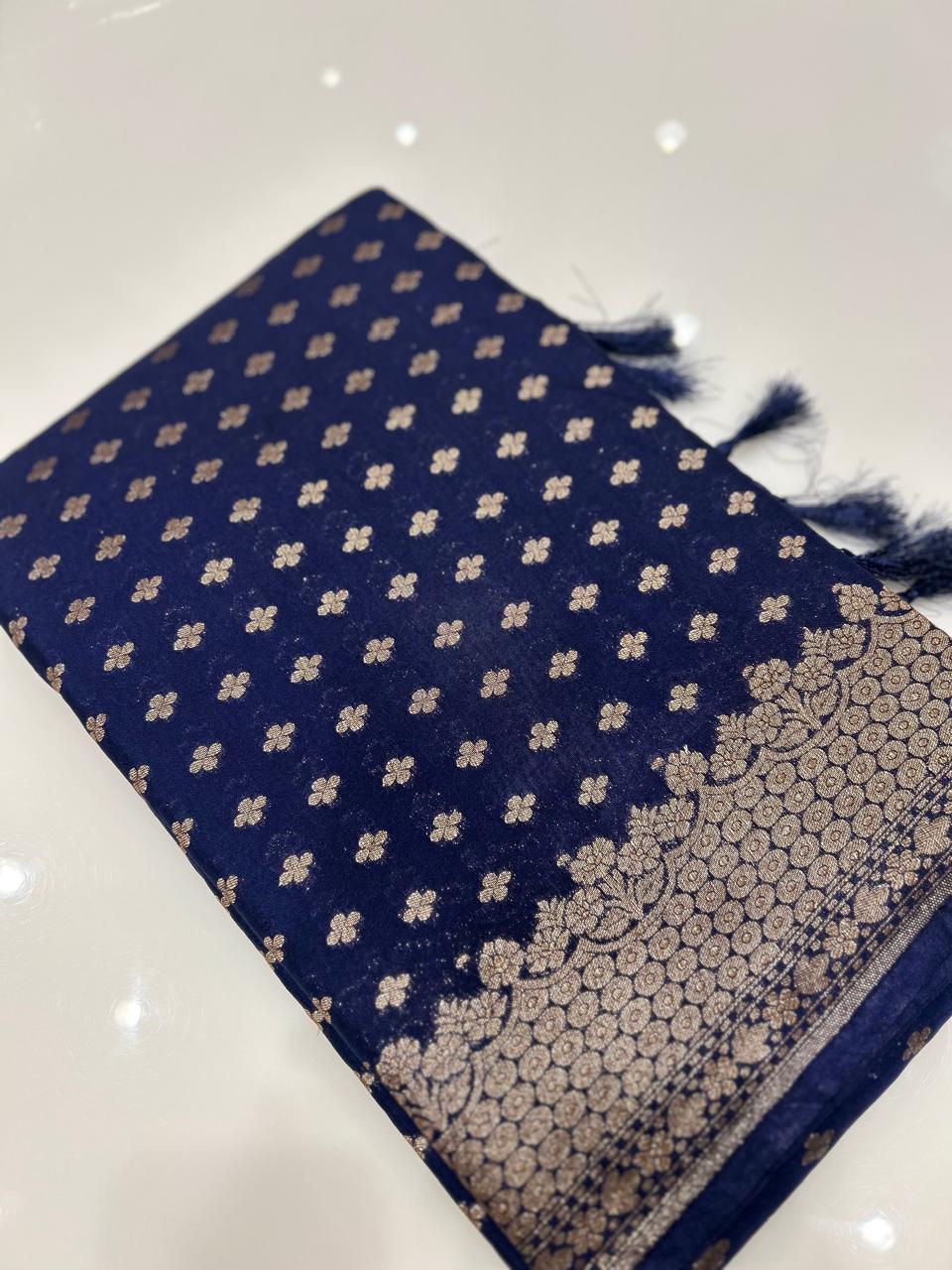 Semi banarasi saree -Navy blue shade  Search code 6719