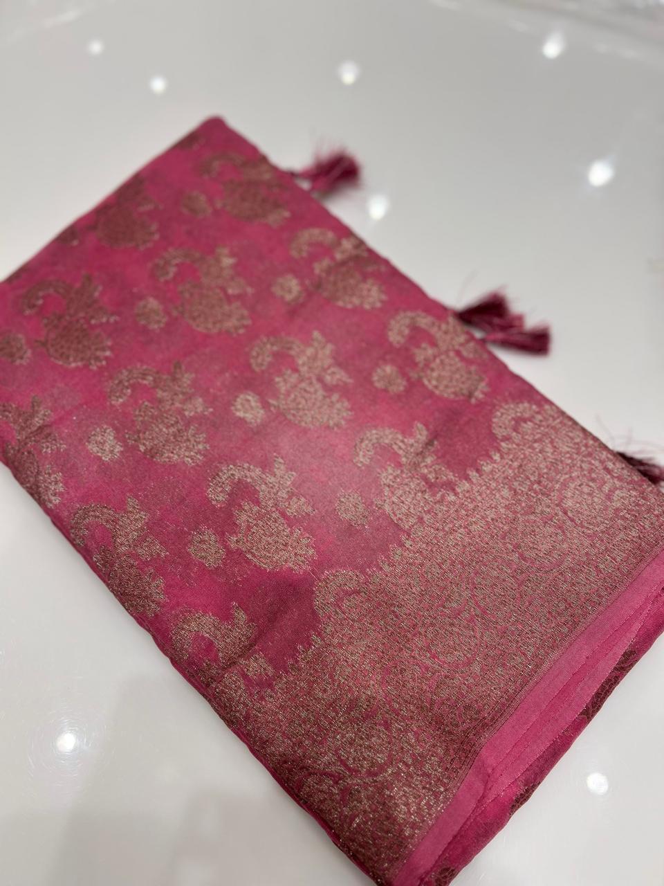 Semi banarasi saree -Pink shade  Search code 6726