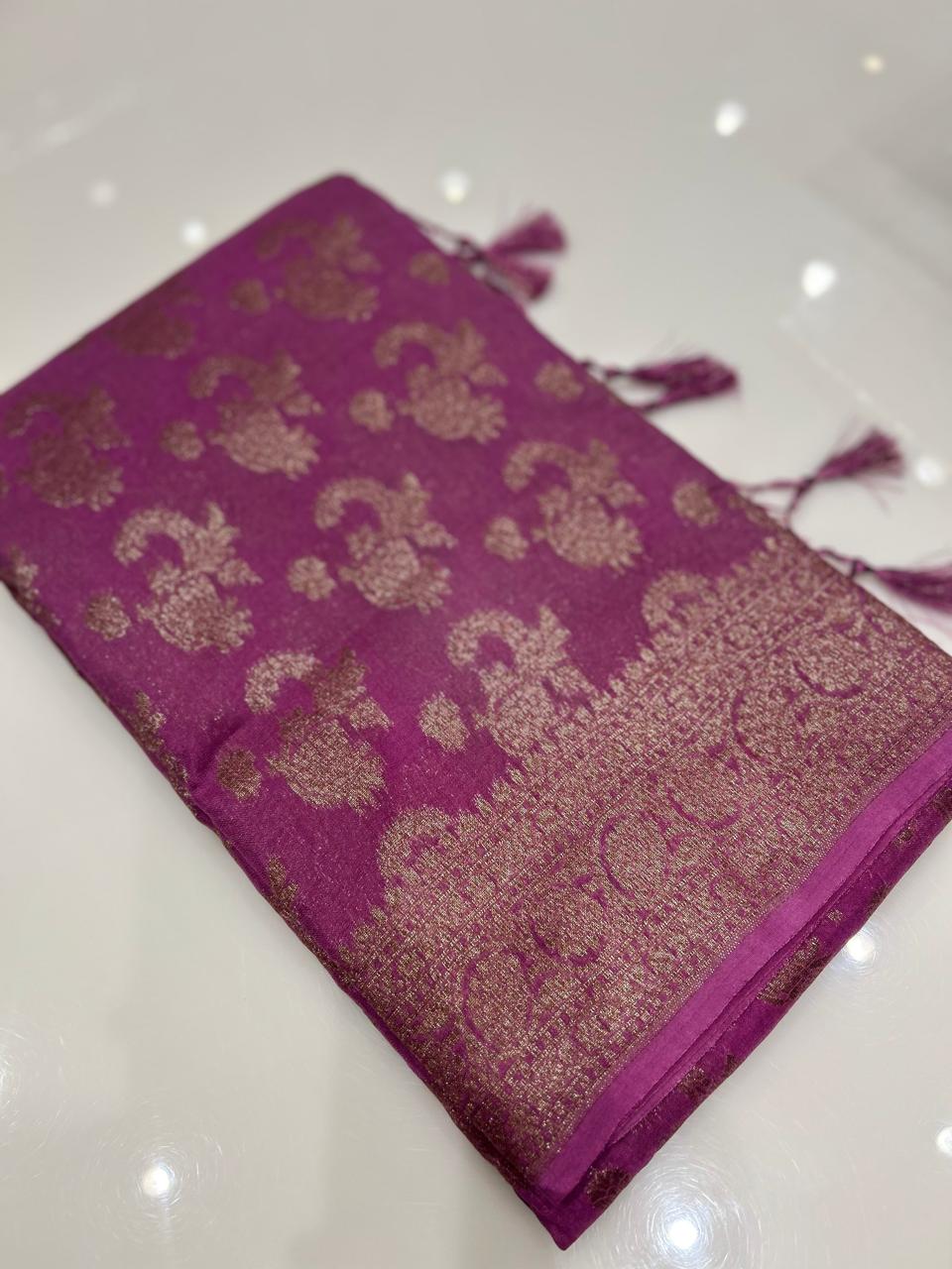 Semi banarasi saree -Lotus pink shade  Search code 6724