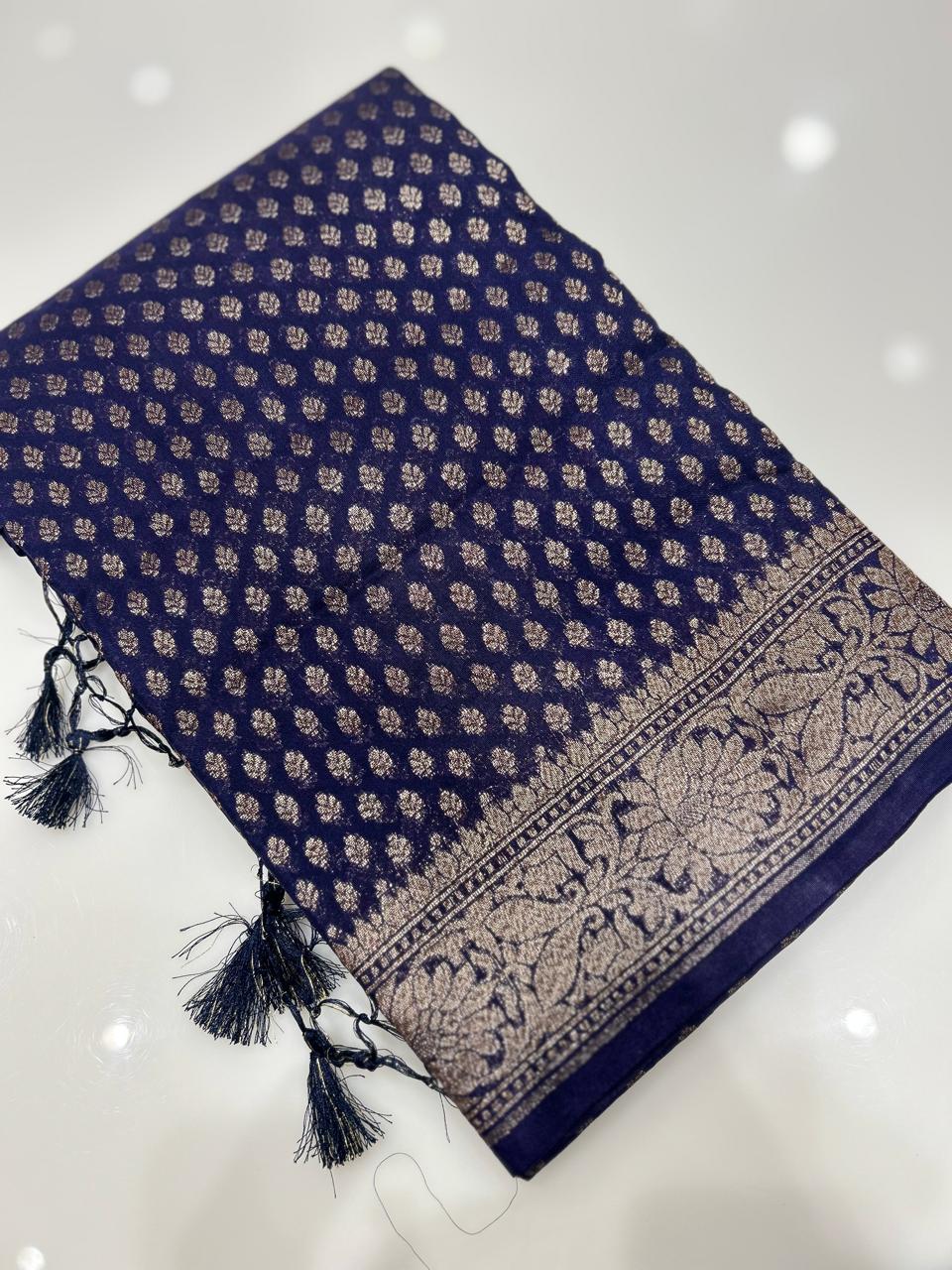 Semi banarasi saree -Navy blue shade  Search code 6703