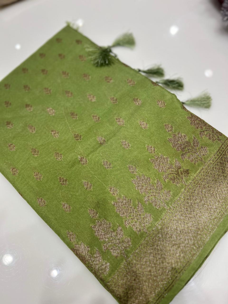 Semi banarasi saree -Green shade  Search code 6746