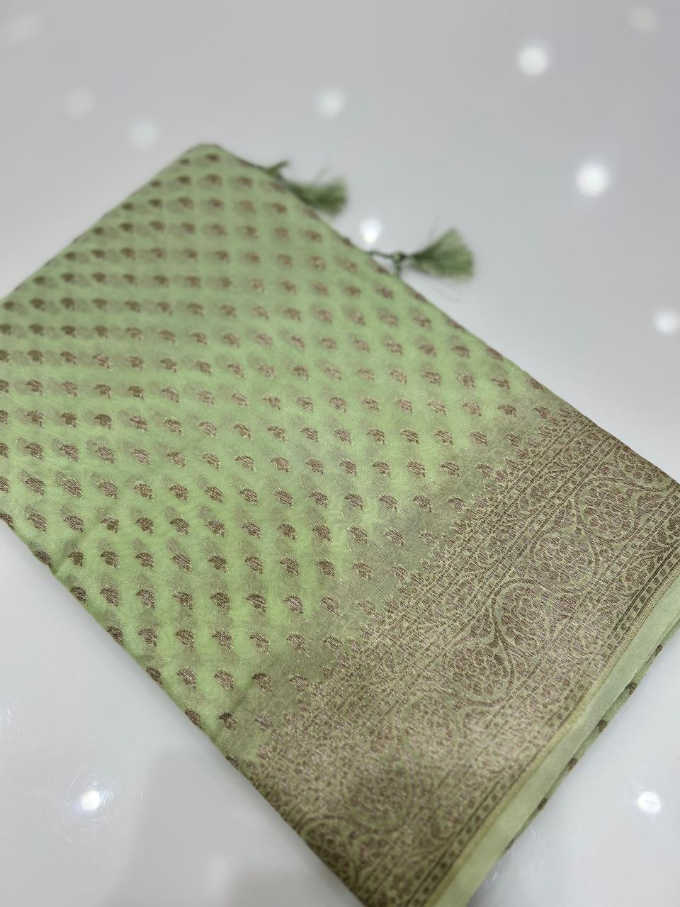 Semi banarasi saree -Mint green shade  Search code 6737