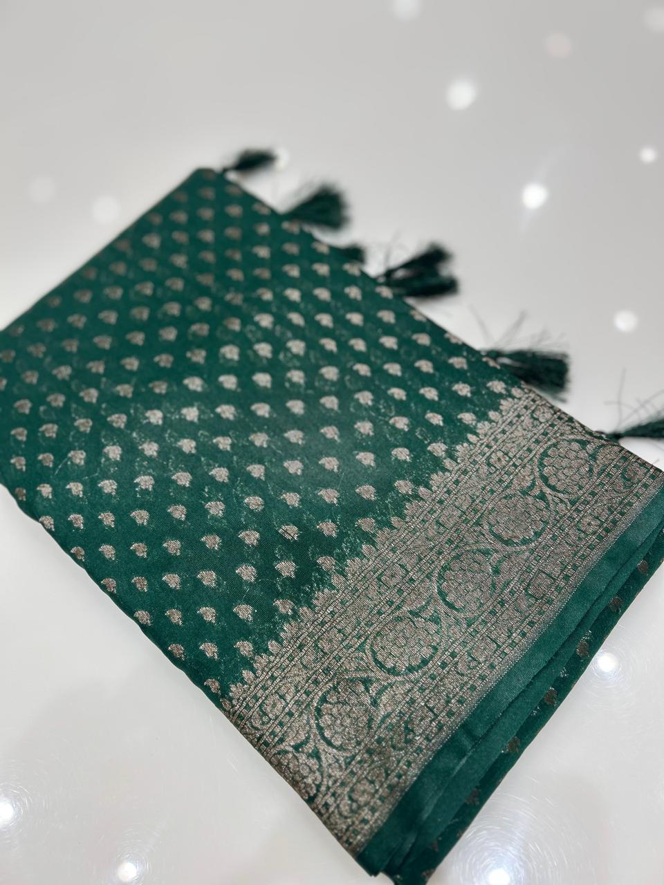 Semi banarasi saree -Green shade  Search code 6733