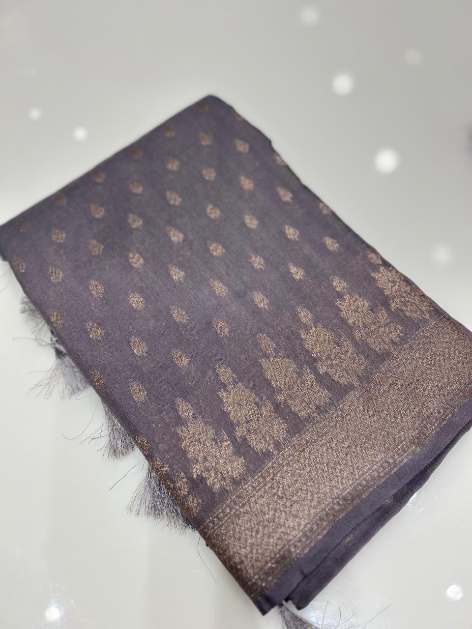 Semi banarasi saree -Gray shade  Search code 6743