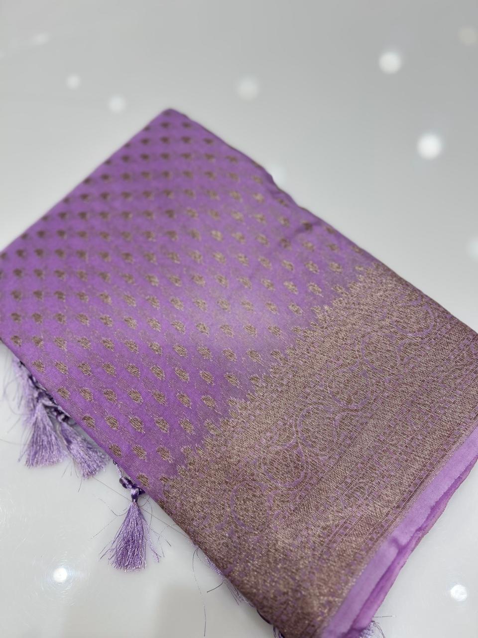 Semi banarasi saree -Lavender pink shade  Search code 6735