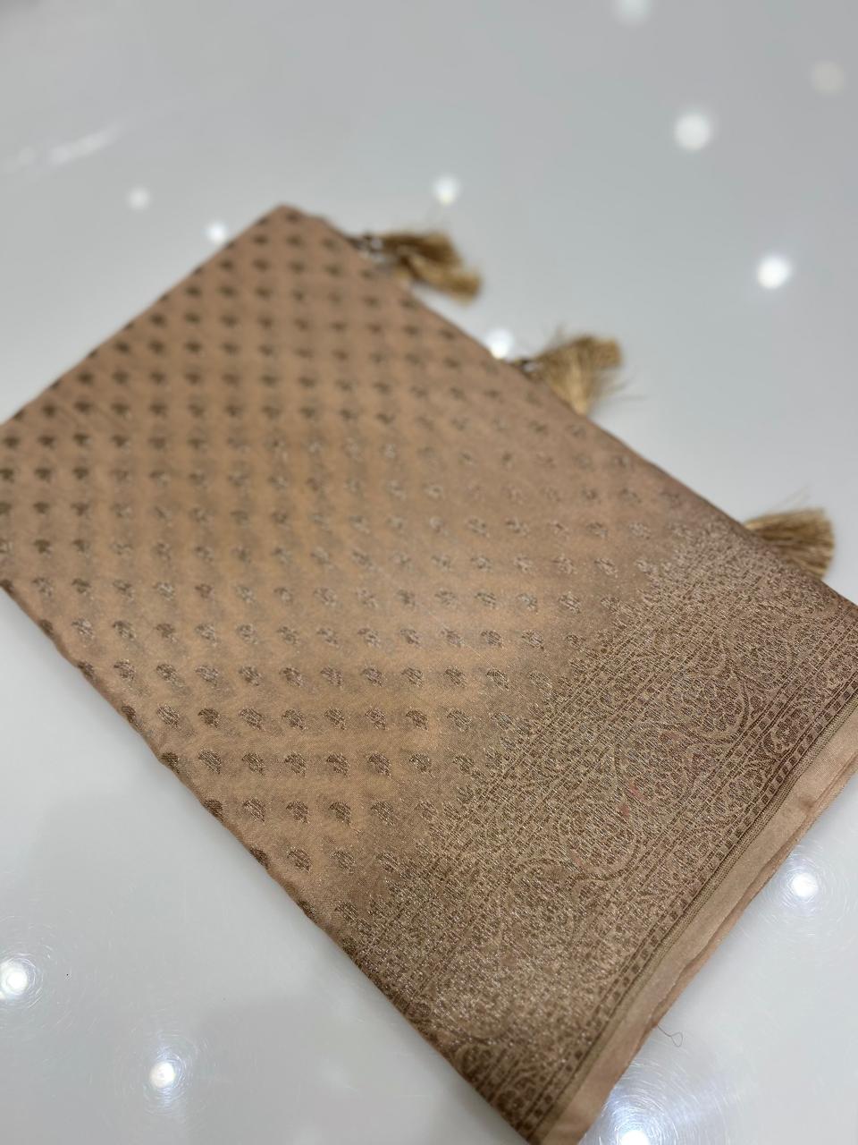 Semi banarasi saree -Chiku shade  Search code 6736