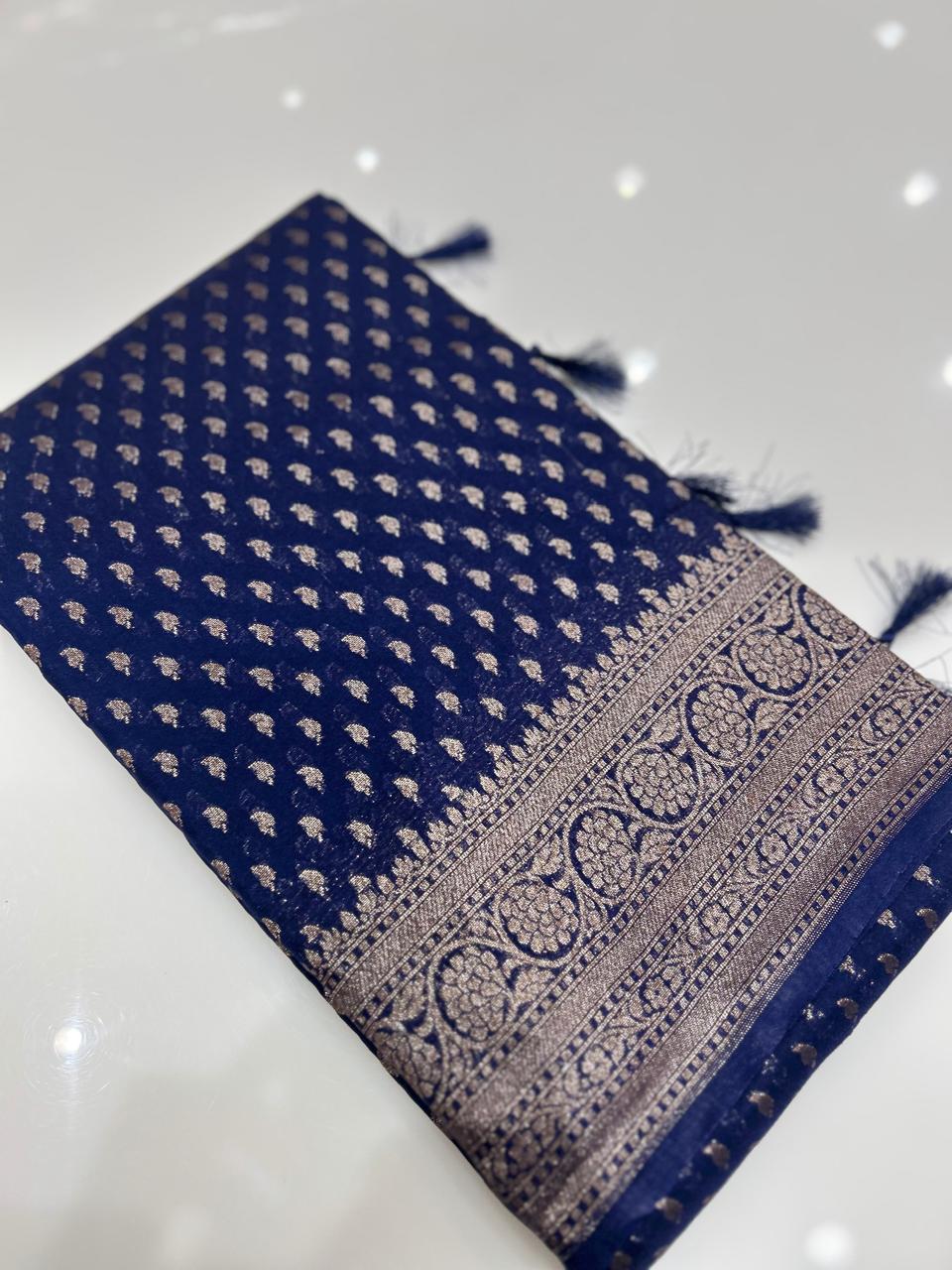 Semi banarasi saree -Navy blue  shade  Search code 6738