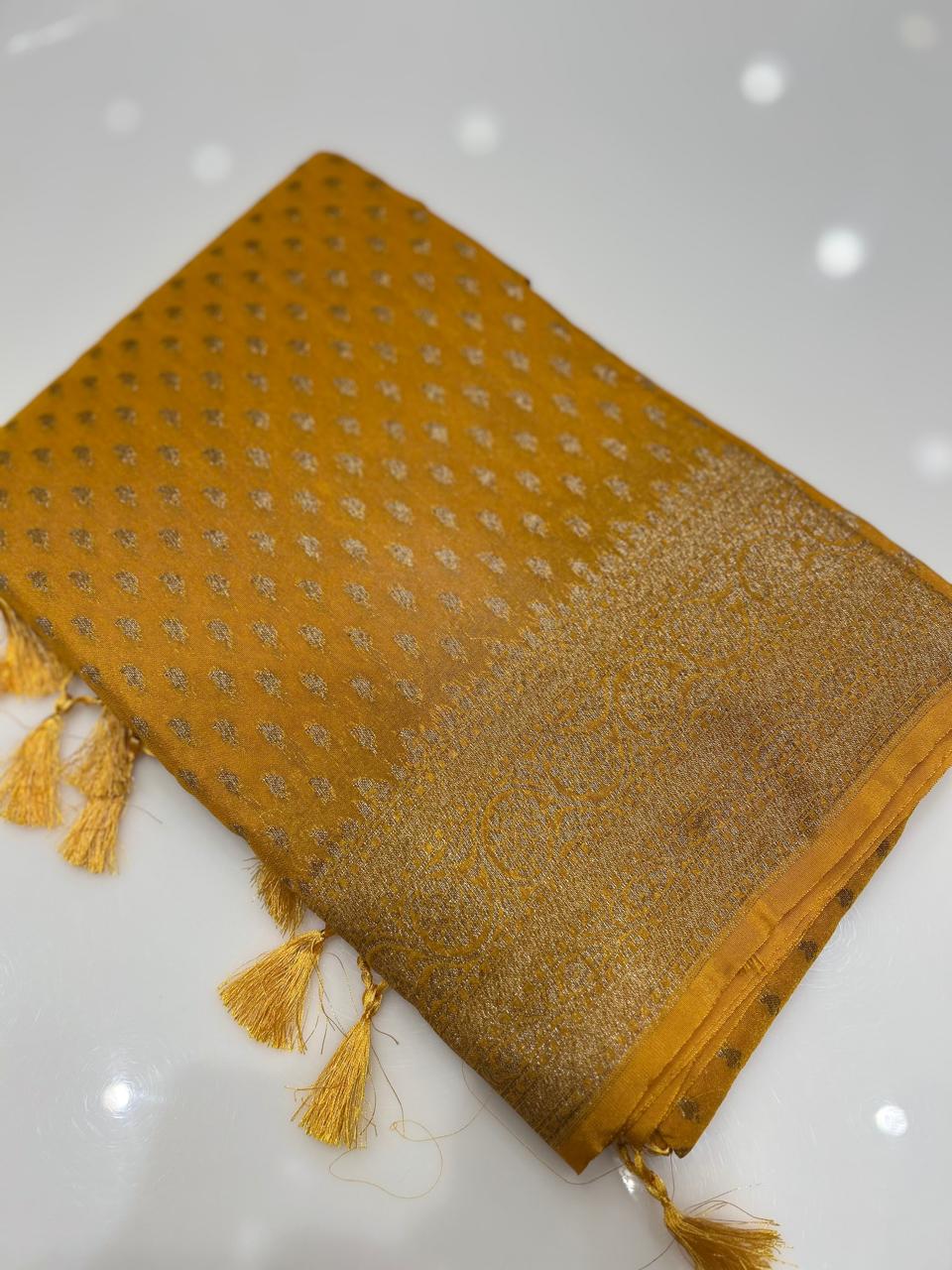 Semi banarasi saree -Yellow shade  Search code 6740