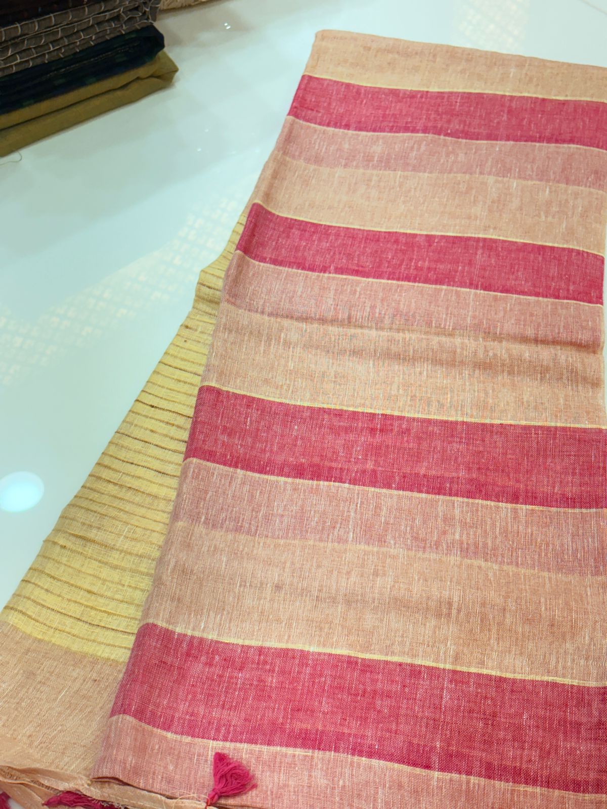 Cotton  Saree-Light Yellow Peach shade Search code 7707