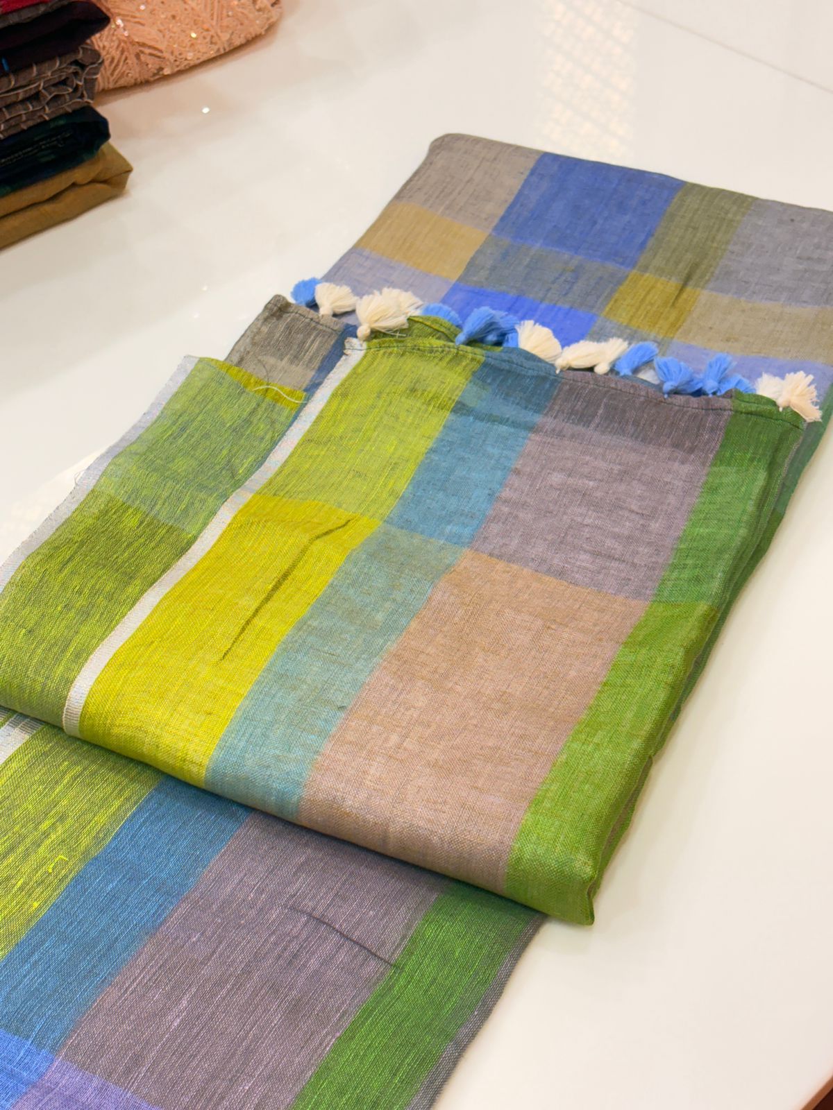 Cotton  Saree-Green Gray shade Search code 7711