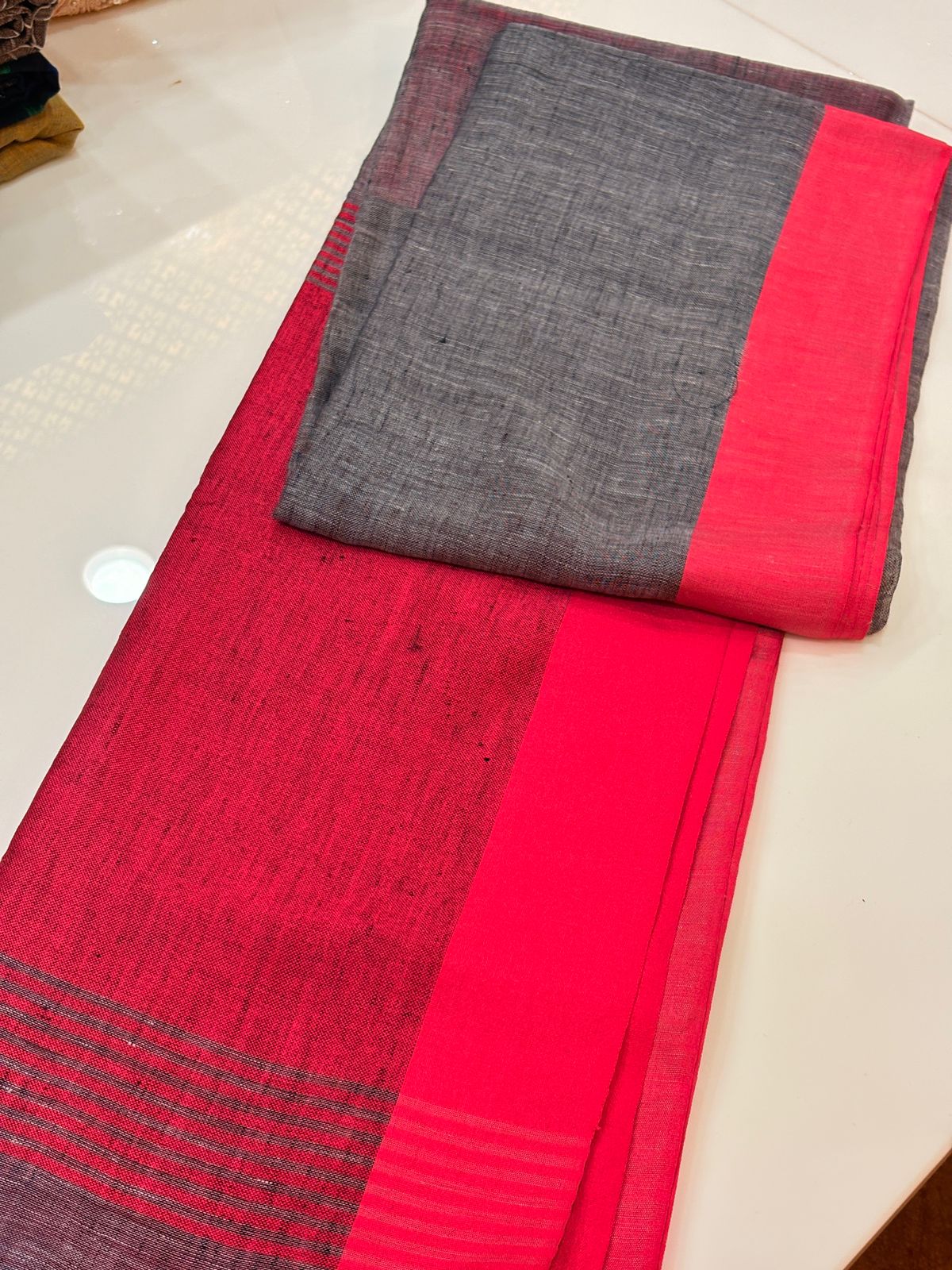 Cotton  Saree-Ranni pink to Gray shade Search code 7710