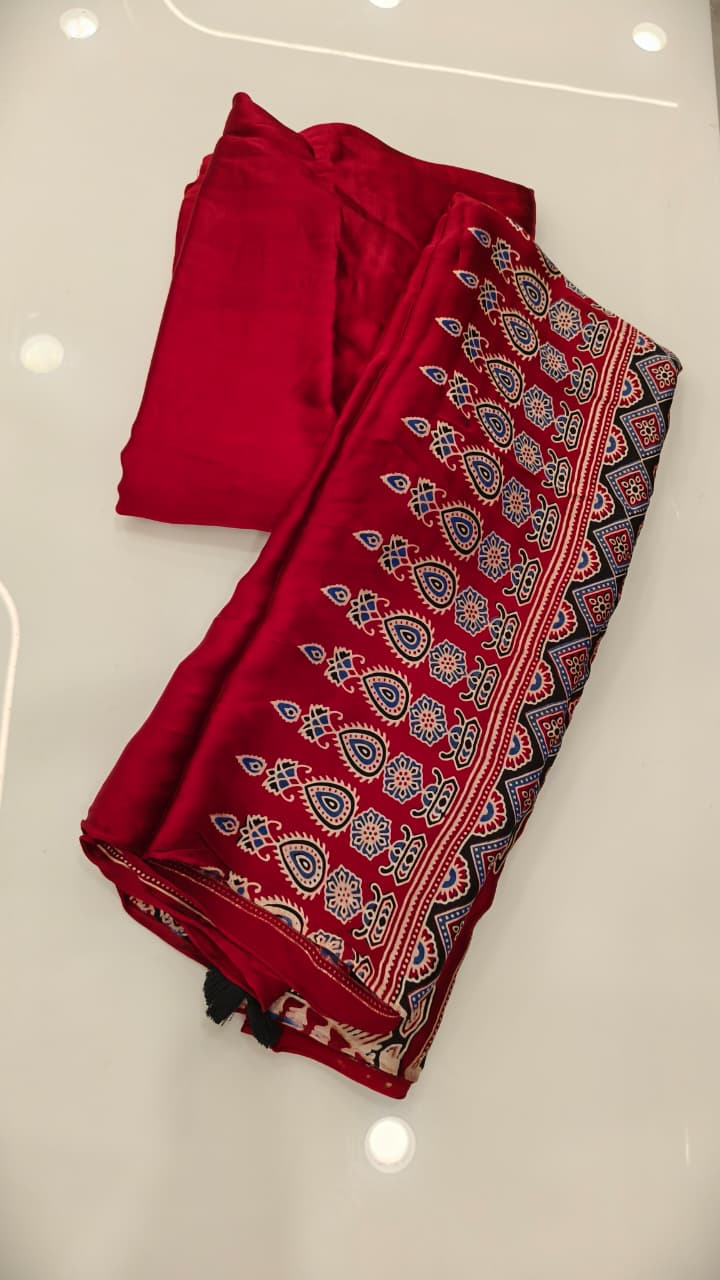 Modal Unstitched Salwar suit set  -Dark reddish marron  shade Search code 3301