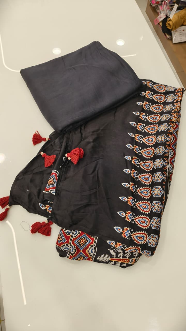 Modal Unstitched Salwar suit set  -Black  shade Search code 3302