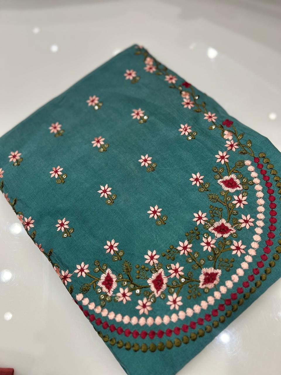 UNSTITCHED SALWAR SUIT SET- Dusty Green color Search code 8718