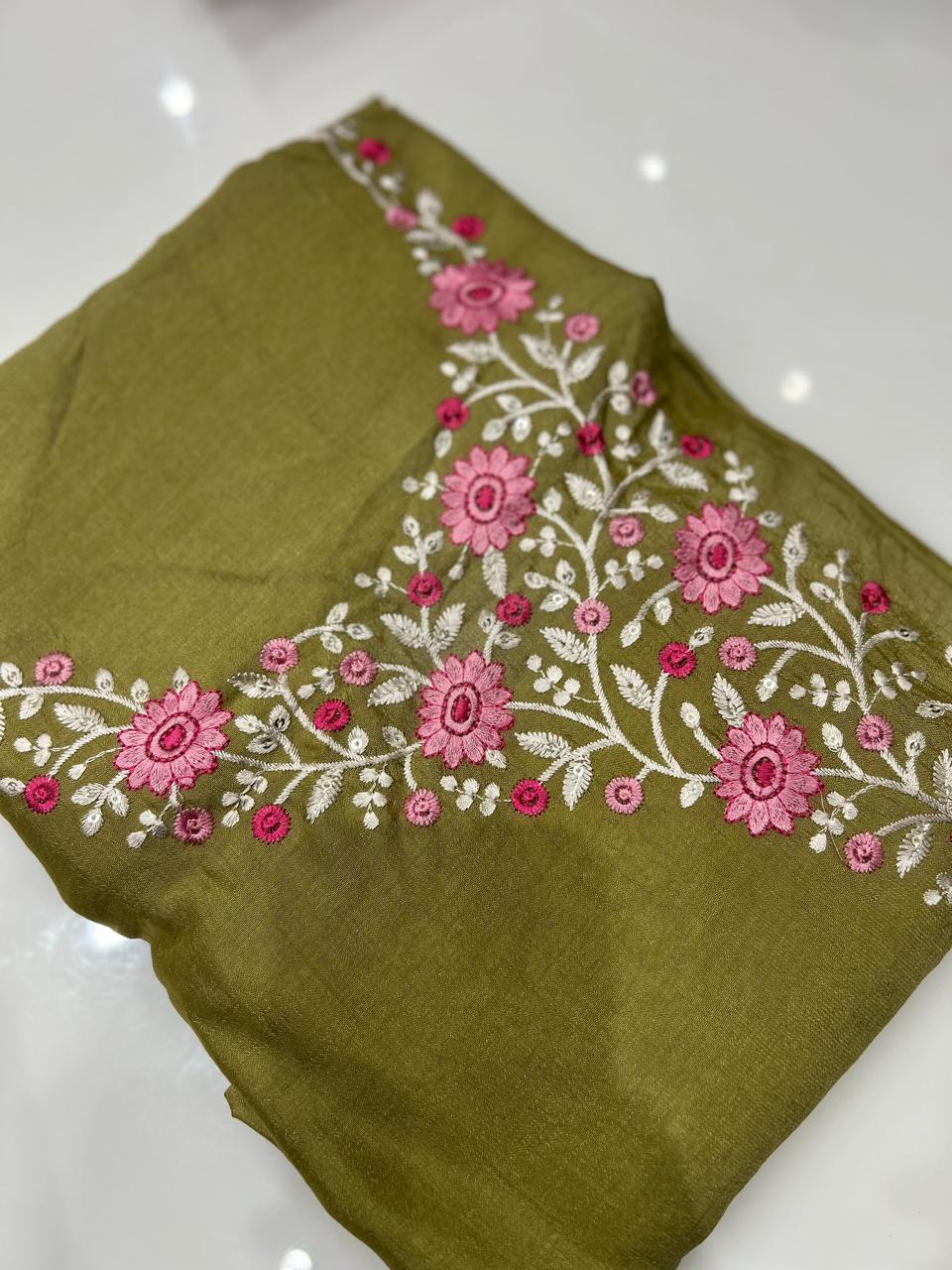 UNSTITCHED SALWAR SUIT SET- Green  color Search code 8725