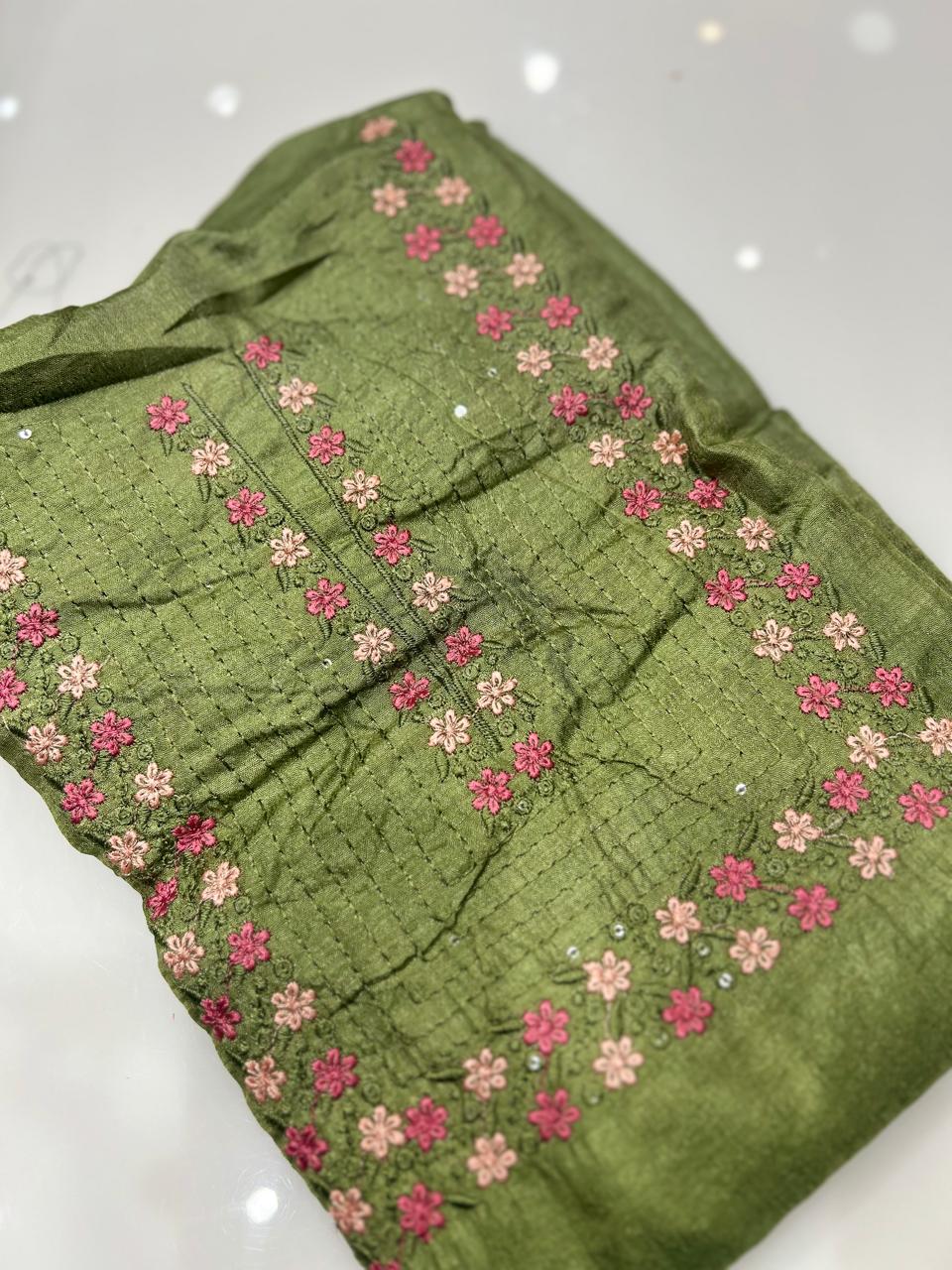 UNSTITCHED SALWAR SUIT SET- Parrot Green color Search code 8732