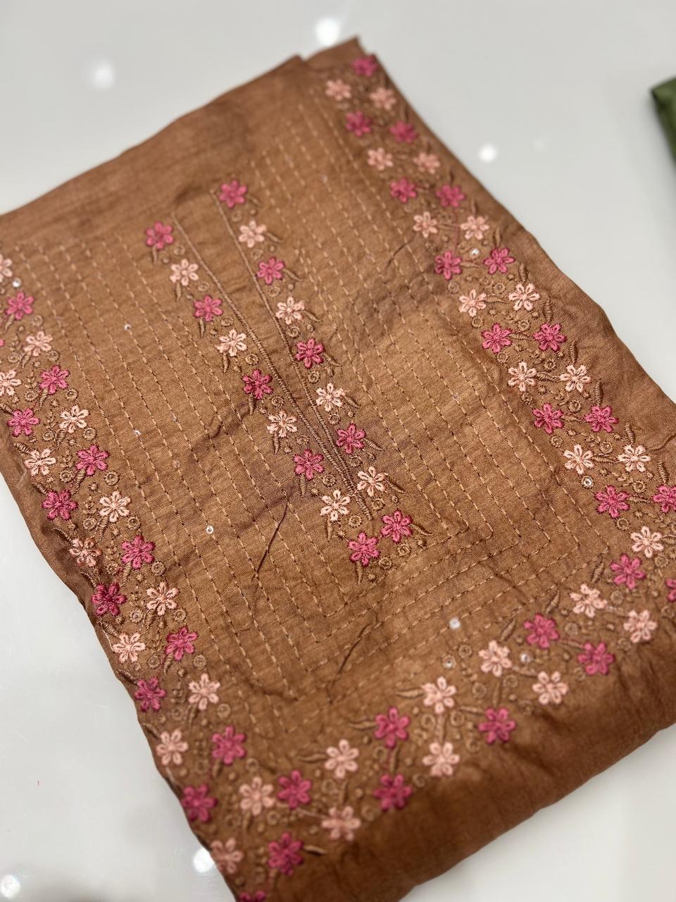 UNSTITCHED SALWAR SUIT SET- Brown  color Search code 8733