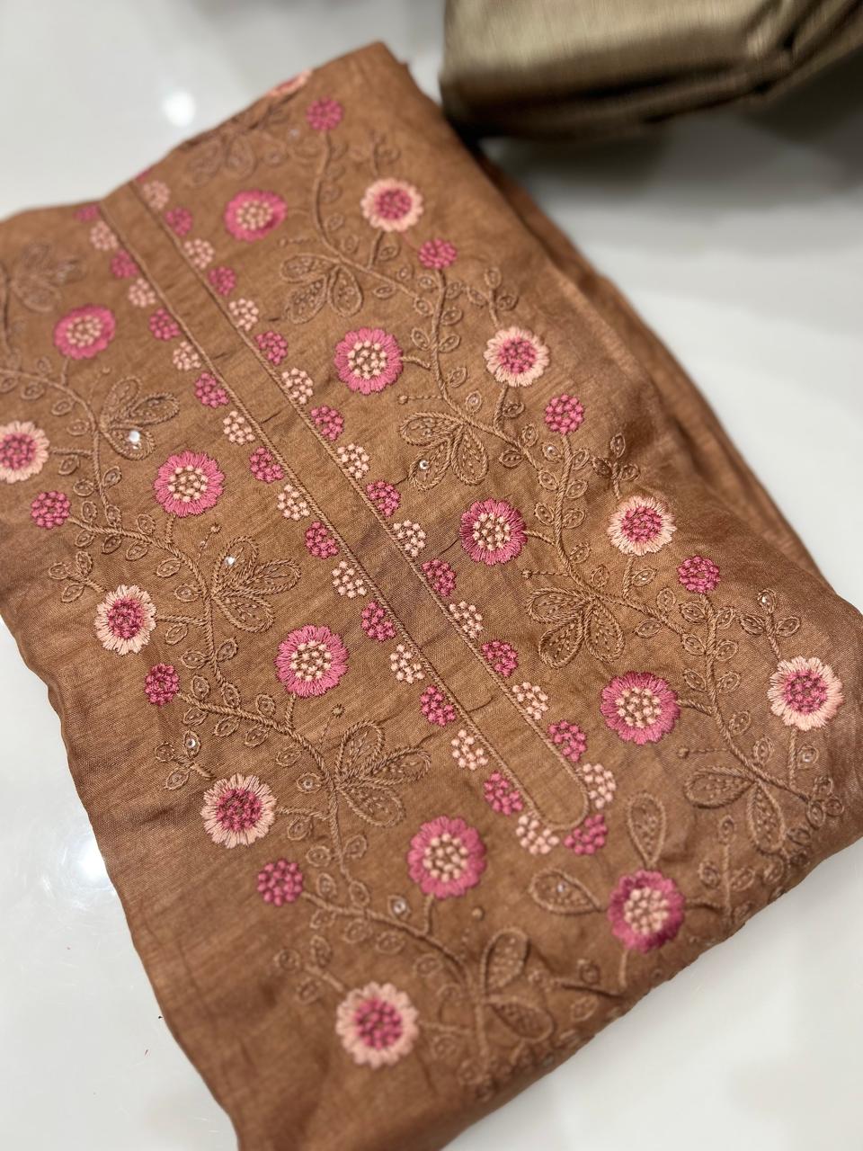 UNSTITCHED SALWAR SUIT SET- Biscuit color Search code 8738