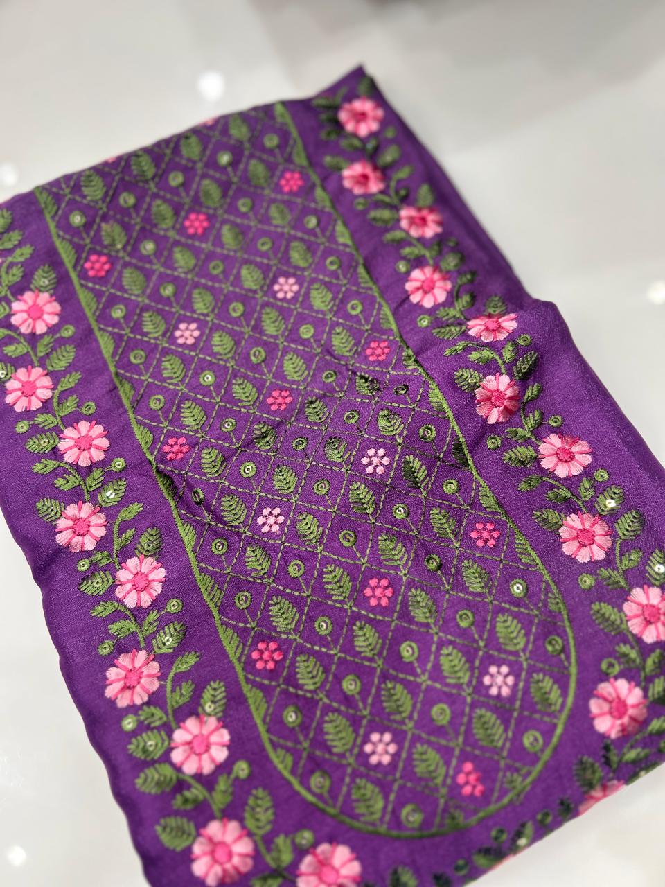 UNSTITCHED SALWAR SUIT SET- Purple  color Search code 8740