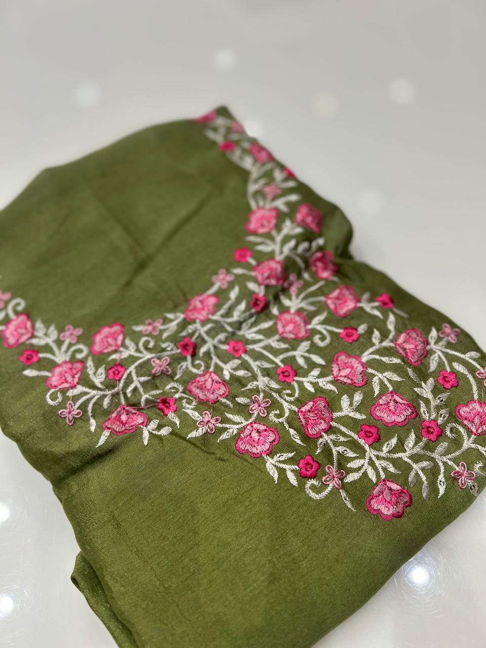 UNSTITCHED SALWAR SUIT SET- Green color Search code 8744